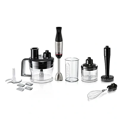 Abbildung von Bosch Stabmixer ErgoMaster Serie 6 MSM6M673, 10 Jahre Motorgarantie, Edelstahl Klingen, verschleißfreie Keramik Kupplung, Luftkühlung, Zerkleinerer, Kartoffelstampfer, Schneebesen, 1000 W