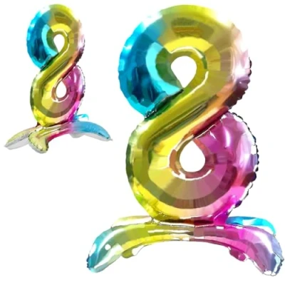Abbildung von Luftballon 8. Geburtstag Zahl 8 Mehrfarbig Stehende Foil XXL Riesen Folienballon 82cm Geburtstagsdeko Ballon Deko zum Geburtstag.