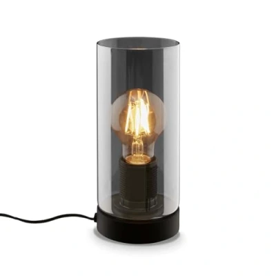 Abbildung von BRILONER Nachttischlampe mit Kabelschalter, Rauchglas, Schreibtischlampe, Tischlampe E27 für Home Office, max. 10 Watt, Leselampe, Bürolampe, Tischleuchte, 10x24 cm (DxH), Schwarz