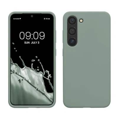 Abbildung von kwmobile Hülle kompatibel mit Samsung Galaxy S23 dünnes Silikon Handy Case stoßfeste Handyhülle weiche Oberfläche Kabelloses Laden Rainwashed Grün