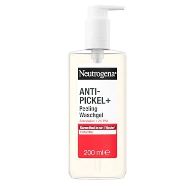 Abbildung von Neutrogena Anti Pickel+ Peeling Waschgel (200 ml), klärende Gesichtsreinigung mit reinigender Salicylsäure + 2% PHA, Gesichtspflege Gel für zu Unreinheiten neigende Haut
