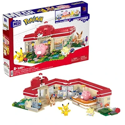 Abbildung von Mega Pokémon Bauset, 648 Teile, mit Pikachu, Chaneira, Evoli und Togepi, Bauspielzeug für Kinder Erwachsene, Sammelfigur, ab 8 Jahren, HNT93