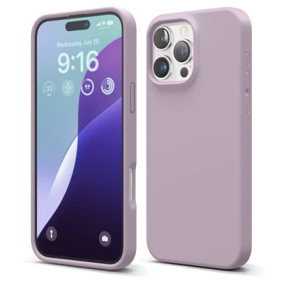 Abbildung von elago Premium Liquid Silikon Hülle Kompatibel mit iPhone 16 Pro Max Hülle, Ganzkörper Handyhülle, Stoßfest, Schlanke Kratzfester weicher Mikrofaser Innenfutter, 6.9 Zoll (Sanftes Lila)