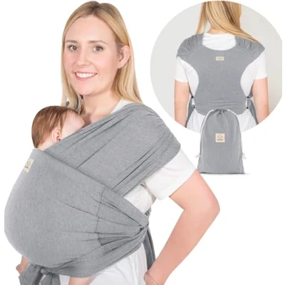 Abbildung von KeaBabies Tragetuch Baby Neugeboren D Lite Elastisches Neugeborene, Einfach Anzuziehen Babytrage Neugeborene Ab Geburt, Ring Trage Babytragetuch Ohne Binden (Classic Gray)