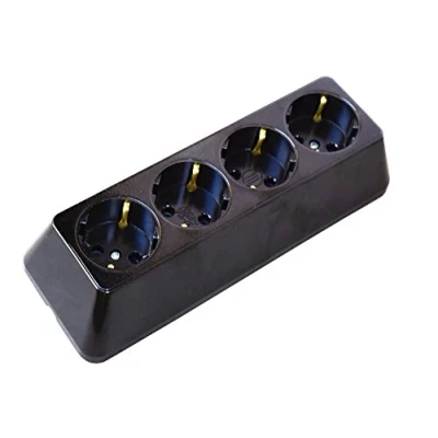 Abbildung von NEU 4 fach Aufputz Steckdose Hergestellt im EU Mehrachstecker Steckdosenleiste Steckdosen Koppler Ohne Kabel (4 Fach, Schwarz)