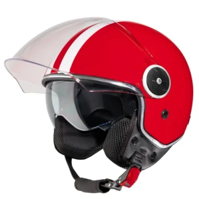 Abbildung von VINZ Arenas Jethelm mit Doppelvisier Roller Helm Streifen &amp; Sonnenblende In Gr. XS XXL ECE 22.06 Zertifiziert Motorradhelm Visier Viele Farben Erhältlich Rot