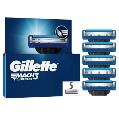 Abbildung von Gillette Mach3 Turbo Rasierklingen für Männer, 5 Original Ersatzklingen, Klingen Herren mit Gleitstreifen ein sanftes Gleiten und Klingenbeschichtung