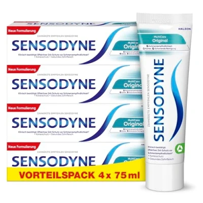 Abbildung von Sensodyne MultiCare Original Zahncreme, 4x 75ml, tägliche Zahnpasta mit Fluorid, bei schmerzempfindlichen Zähne
