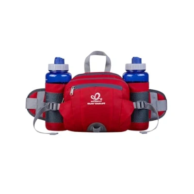 Abbildung von WATERFLY Gürteltasche mit Flaschenhalter, Gurt Verstellt Bauchtasche Hundetraining Handyfach Wasserdicht Hüfttasche für Wandern Reise Camping (Rot)