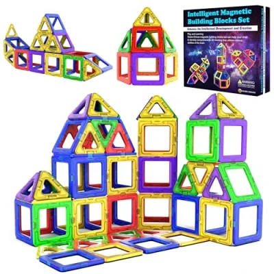 Abbildung von Desire Deluxe Magnetische Bausteine Magnet Montessori Spielzeug für Kinder 40PC Set Teilen ab 3 4 5 6 7 8 Alter Jahren, ideales Lernspielzeug Mädchen Jungen Koordination und zum Bauen in Geschenk