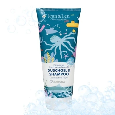 Abbildung von Jean &amp; Len 2in1 Duschgel und Shampoo für muntere Unterwasserfreunde, ohne Tränen, extra milde Formel, speziell zarte Kinderhaut haare, vegan, Parabene Silikone, 200 ml