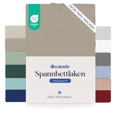 Abbildung von Dreamzie Spannbetttlaken 120x200cm 35 cm Tiefe Tasche 100% Mikrofaser Bettlaken Leinen, Schadstoffgeprüft(Oeko TEX), mit Gummizug