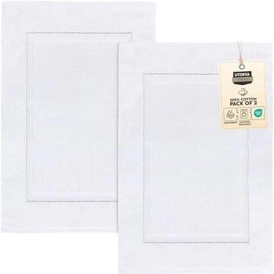 Abbildung von Utopia Towels 2er Pack groß Badematte Badvorleger (53 x 86 cm) 100% Baumwolle Frottee Waschbare Badteppich (Weiß)