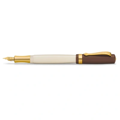 Abbildung von Kaweco STUDENT Füllhalter 20&#039;s Jazz I Premium Füllfederhalter für Tintenpatronen mit hochwertiger Stahlfeder in Braun &amp; Creme Nostalgischer Luxus Füller 16 cm Federbreite: M (Medium)