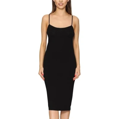 Abbildung von Merry Style Damen Unterkleid Knielänge Petticoat Midi Länge einstellbare Träger MS10 402 (Schwarz, M)