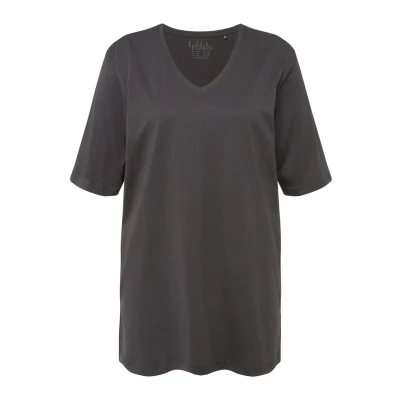Abbildung von Ulla Popken Damen T Shirt, V Ausschnitt, Relaxed, Halbarm, schwarz, 46/48