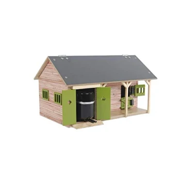 Abbildung von Kids Globe Farming Reiterhof Bauernhof Pferdestall Holz 1:32 mit 2 Boxen, Spielzeug Pferdehof, praktischem Faltdach, für alle gängigen Tierfiguren 610249