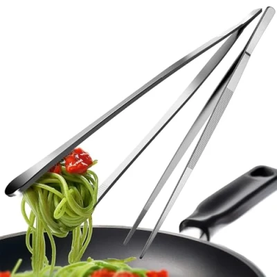 Abbildung von 4smile Kochpinzette, 2 Stück Set Kochpinzette Edelstahl, 30 cm lang, Pinzette Küche Grillpinzette rund zum Kochen und Braten + Küchenpinzette spitz Dekorieren