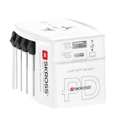 Abbildung von SKROSS MUV USB AC65PD mit C Kabel (160 cm) 2 poliger Universal Reiseadapter + 1 x &amp; 65 W Spannung und Leistung: 100 V 250 W/250 625 für Laptops, Tablets Smartphones