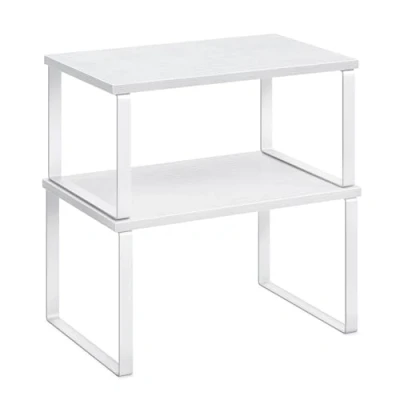 Abbildung von SONGMICS Gewürzregal, 2er Set Küchen Organizer, Küchenregal, Schrank Organizer Küche, erweiterbar, kleines Regal, stapelbar, Metall und Holzwerkstoff, wolkenweiß schneeweiß KCS02W01
