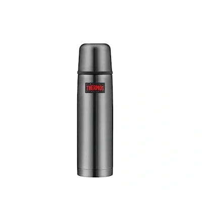 Abbildung von THERMOS LIGHT &amp; COMPACT BEVERAGE BOTTLE 0,75l, stone grey, Thermosflasche Edelstahl, Isolierflasche grau mit Trinkbecher, 18 h heiß / 24 kalt, spülmaschinenfest, absolut dicht, BPA frei