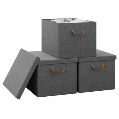 Abbildung von WOLTU Aufbewahrungsbox mit Deckel groß, Aufbewahrungskorb faltbar, Stoffbox grau, Aufbewahrungstasche für Kleidung Bettdecke, Spielzeugkiste, Klappbox 3 Stück, 48x30x36 cm