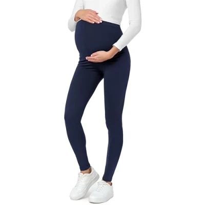 Abbildung von Be Mammy Lange Umstandsleggings aus Baumwolle Leggings für Schwangere Umstands Schwangerschafts Unterhosen mit Hoher Bund Weich und Elastisch BE20 230 (Marine, M)