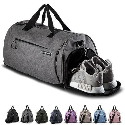Abbildung von Fitgriff® Sporttasche &amp; Reisetasche für Damen und Herren mit Schuhfach Nassfach Tasche Sport, Fitness Reisen Trainingstasche, Gym Bag (Grey, M)