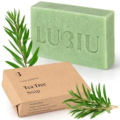Abbildung von lubiu Teebaumöl Seife Stück 100g Naturseife Antifungale und Antibakterielle Gegen Pickel im Gesicht am Körper Gesichtsseife Tea Tree Soap Bar