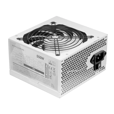 Abbildung von MARSGAMING MPIII550P, PC Netzteil ATX 550W, 5 Jahre Garantie, 85% Effizienz, Digitales APFC System, 120mm FDB Lüfter mit AI RPM, DC und SMD Technologie, extra Lange Flachkabel, Weiß
