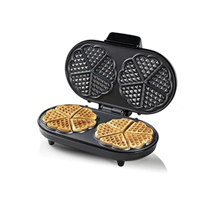 Abbildung von Bestron Doppel Waffeleisen für klassische Herzwaffeln, Waffelmaker mit Backampel &amp; Antihaftbeschichtung, 1.200 Watt, Farbe: Kupfer