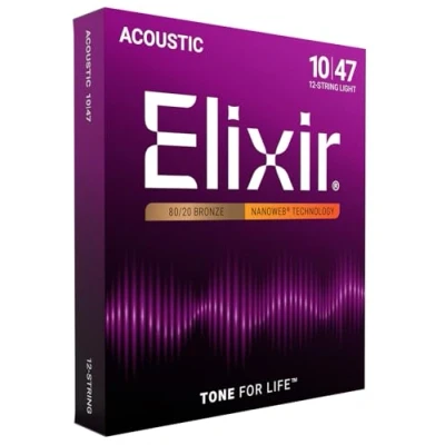 Abbildung von Elixir® 11152 Saiten 80/20 Bronze 12 saiter Akustik Gitarrensaiten mit NANOWEB® Beschichtung, Light (.010 .047)