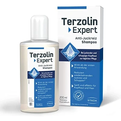 Abbildung von Terzolin Expert Anti Juckreiz Shampoo bei fettigen Schuppen sowie feuchtigkeitsspendende Pflege für empfindliche Kopfhaut 200 ml