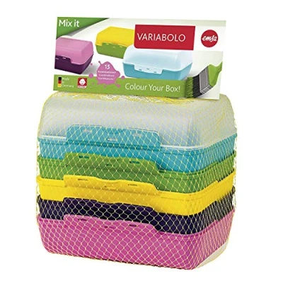 Abbildung von Emsa Clipboxen 3er Set Variabolo 509388 6 Halbschalen für 3 Dosen Beliebig zusammensetzbar Spülmaschinengeeignet Besonders Kinder geeignet, Bunt, 15 x 3,5 10 cm