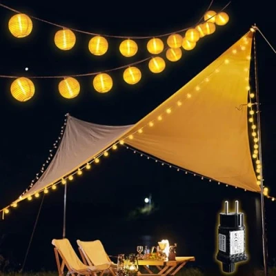 Abbildung von SALCAR 10m LED Lampion Außen, 40er Laternen Lichterkette, Wasserdicht Gartenlaterne Deko für Draußen mit 8 Beleuchtungsmodi, 31V Sicherheitsnetzteil Warmweiß