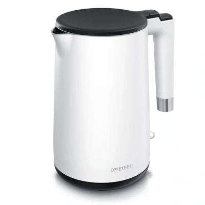 Abbildung von Arendo Wasserkocher Edelstahl 1,5 Liter 2200 Watt Doppelwand Design 360 Controller BPA frei Überhitzungs und Trockengehschutz weiß matt