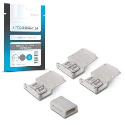 Abbildung von Litcessory Gekürztes Ende auf Steckerverbinder für Philips Hue Lightstrip Plus (4 Stück, Weiß MIKRO 6 POLIG V4)