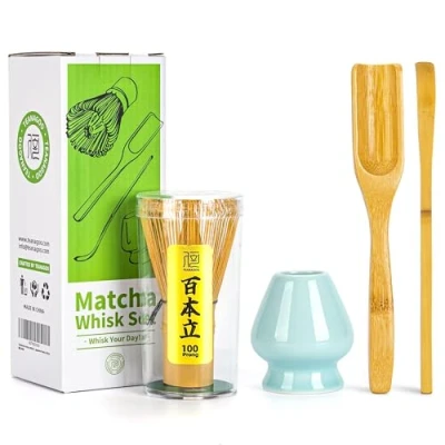 Abbildung von TEANAGOO matcha Set MatchaBesen zubehör,Matcha Schneebesen (Chasen), Bambusschaufel (Chashaku), Teelöffel, blauer Celadon Besenhalter,TG I2, Das perfekte für die Zubereitung einer