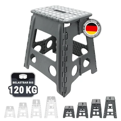Abbildung von ZOLLNER Tritthocker faltbar Klapphocker für Kinder und Erwachsene bis 120kg Anti Rutsch Beschichtung mit praktischem Tragegriff extrem leicht 39 cm hoch Kunststoff anthrazit