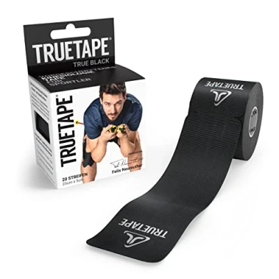 Abbildung von TRUETAPE® Kinesiotape PRO Precut 20 Streifen (25 cm x 5 cm) Wasserfestes &amp; Elastisches Kinesiologie Tape Physiotape mit starker Klebekraft für den Sport Schwarz