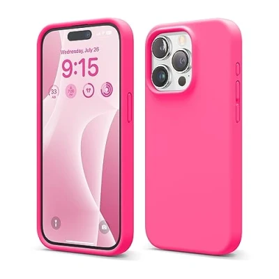 Abbildung von elago Schutzhülle aus Flüssigsilikon, kompatibel mit iPhone 15 Pro, Premium Qualität, Rundumschutz [stoßfeste Struktur 4 Schichten], Innenfutter Mikrofaser, weich, Kratzfest, lebendiges Rosa
