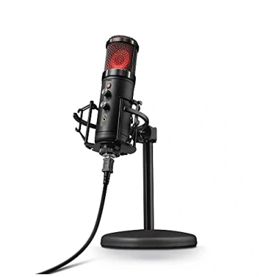 Abbildung von Trust Gaming GXT 256 Exxo USB Mikrofon für PC, PS4 und PS5 (mit Ständer, Kopfhöreranschluss Kondersator, RGB LED, Streaming, Podcast) schwarz