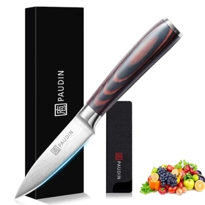 Abbildung von PAUDIN 9 cm Gemüsemesser, Scharf Obstmesser Schälmesser Küchen Messer Ergonomischer Griff Deutscher Edelstahl mit scharfer Klinge
