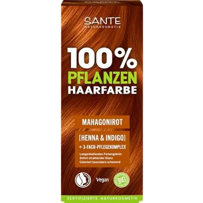 Abbildung von SANTE Naturkosmetik 100% Pflanzenhaarfarbe Pulver 07 Mahagonirot, vegane Haar Coloration mit Bio Henna &amp; Indigo, langanhaltendes Rot, natürliche Grauabdeckung Glanz, 3 Fach Pflegekomplex, 100g