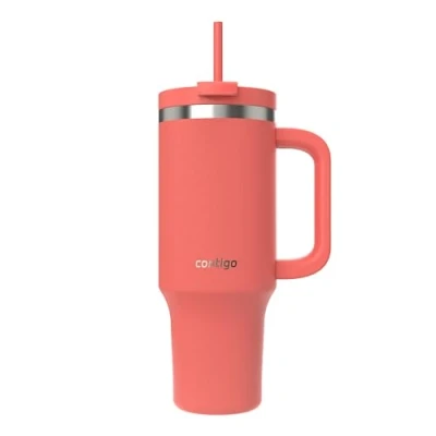 Abbildung von Contigo Streeterville Thermosflasche 1200 ml mit Henkel und Strohhalm Isolierte Thermo Trinkflasche aus Edelstahl Deckel Kühlt 29 Stunden Reisebecher Thermobecher BPA frei