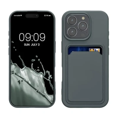 Abbildung von kwmobile Handyhülle kompatibel mit Apple iPhone 16 Pro Hülle Handy Cover Fach für Karten in Dunkler Schiefer