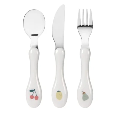 Abbildung von LÄSSIG Kinderbesteck Set 3 teilig Löffel Gabel Messer Edelstahl Kunststoffgriff/Cutlery Happy Fruits