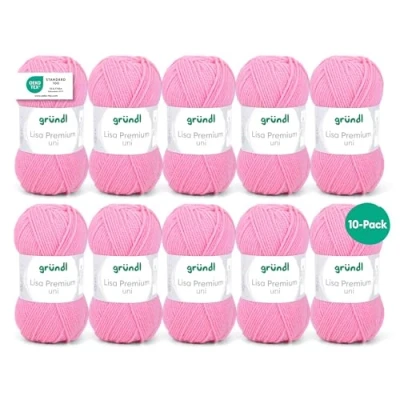 Abbildung von Gründl Lisa Premium Uni Strick &amp; Häkelgarn (weicher und wollartiger Charakter, pflegeleichtes waschbares Strickgarn aus 100% Polyacryl, 50 g/ 133 m, Nadelstärke: 3,5 4,5, 10 Knäuel á g), Rosa 31