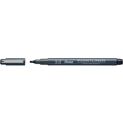 Abbildung von Pentel Pointliner Calligraphy S20P C30A, Fineliner mit metallgefasster Kalligraphiespitze, schwarz, wasserfest und lichtecht, 3.0 mm, 1 Stück (1er Pack)