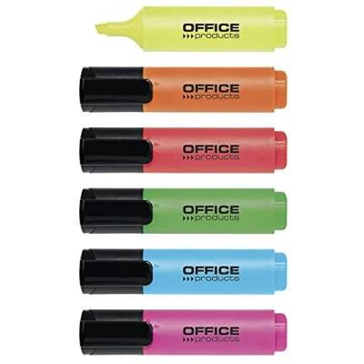 Abbildung von OFFICER PRODUCTS Textmarker 6er Pack Farbe: Gelb, Oragne, Rosa, Grün, Rot, Blau/Highlighter Textliner Die Ungiftige Tinte, Keilspitze Leuchtfarben Hohe Qualität/Strichstärke 2 5mm 17055319 99